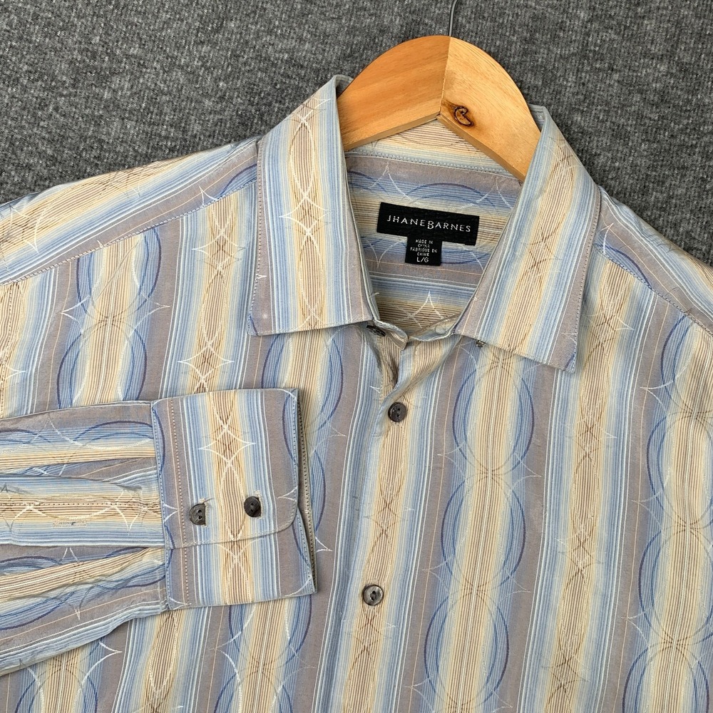 Jhane Barnes Silk Shirt Men Large Abstract Button Up Long Sleeve